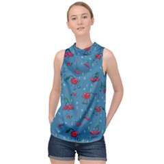 Red Cherries Athletes High Neck Satin Top