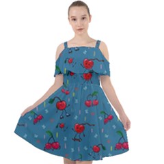 Red Cherries Athletes Cut Out Shoulders Chiffon Dress