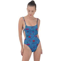 Red Cherries Athletes Tie Strap One Piece Swimsuit by SychEva