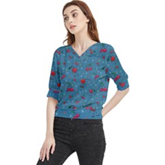 Red Cherries Athletes Quarter Sleeve Blouse