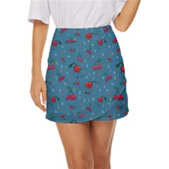 Red Cherries Athletes Mini Front Wrap Skirt