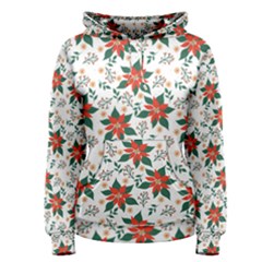 Large Christmas Poinsettias On White Women s Pullover Hoodie by PodArtist