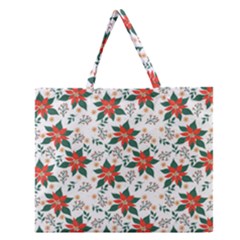 Large Christmas Poinsettias On White Zipper Large Tote Bag by PodArtist