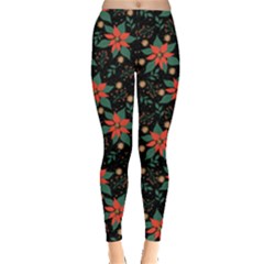 Large Christmas Poinsettias On Black Leggings  by PodArtist