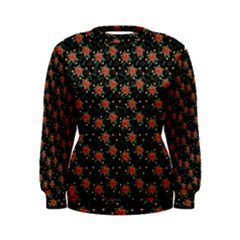 Medium Red Christmas Poinsettias On Black Women s Sweatshirt by PodArtist