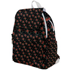 Medium Red Christmas Poinsettias On Black Top Flap Backpack by PodArtist