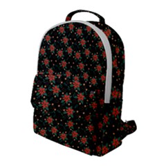 Medium Red Christmas Poinsettias On Black Flap Pocket Backpack (large) by PodArtist