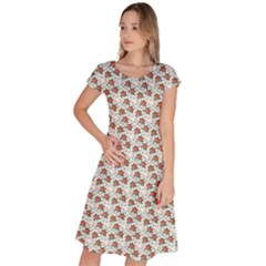 Small Red Christmas Poinsettias On White Classic Short Sleeve Dress