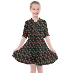 Small Red Christmas Poinsettias On Black Kids  All Frills Chiffon Dress by PodArtist