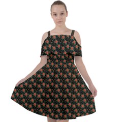 Small Red Christmas Poinsettias On Black Cut Out Shoulders Chiffon Dress