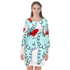 Doodle Poodle  Long Sleeve Chiffon Shift Dress  by IIPhotographyAndDesigns