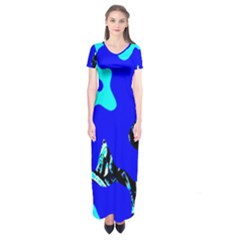 Abstract Tropical Short Sleeve Maxi Dress