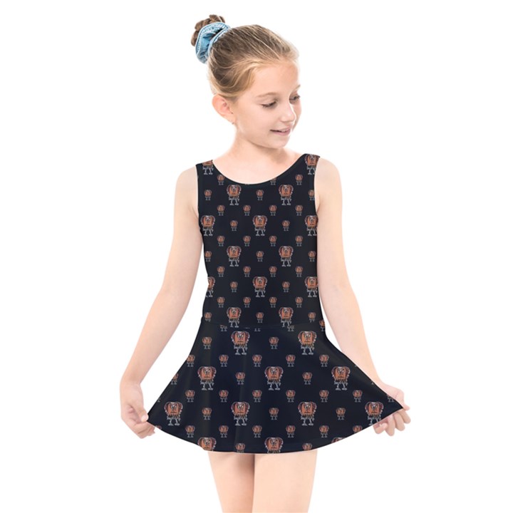 Funny Ugly Bird Drawing Print Pattern Kids  Skater Dress Swimsuit