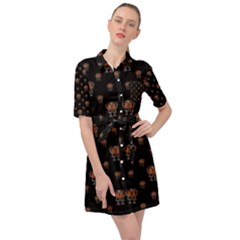 Funny Ugly Bird Drawing Print Pattern Belted Shirt Dress