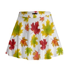 Bright Autumn Leaves Mini Flare Skirt by SychEva