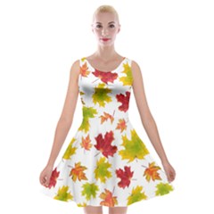 Bright Autumn Leaves Velvet Skater Dress by SychEva