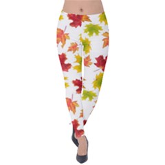 Bright Autumn Leaves Velvet Leggings by SychEva