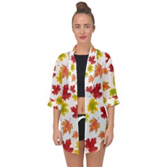 Bright Autumn Leaves Open Front Chiffon Kimono by SychEva