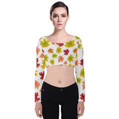 Bright Autumn Leaves Velvet Long Sleeve Crop Top by SychEva