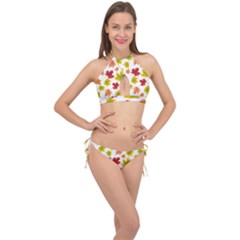 Bright Autumn Leaves Cross Front Halter Bikini Set by SychEva