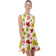 Bright Autumn Leaves Frill Swing Dress by SychEva