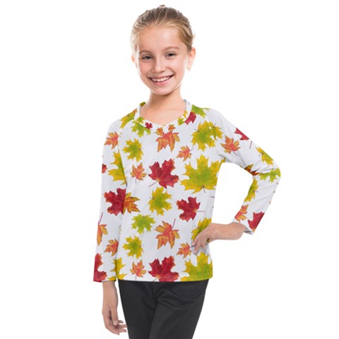 Bright Autumn Leaves Kids  Long Mesh Tee by SychEva