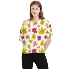 Bright Autumn Leaves One Shoulder Cut Out Tee by SychEva