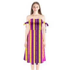 Warped Stripy Dots Shoulder Tie Bardot Midi Dress by essentialimage365