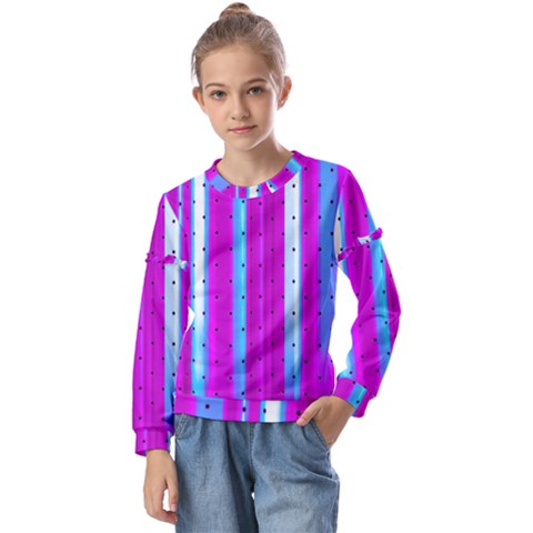 Warped Stripy Dots Kids  Long Sleeve Tee With Frill  by essentialimage365