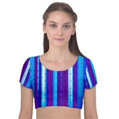 Warped Stripy Dots Velvet Short Sleeve Crop Top  by essentialimage365