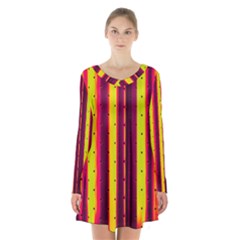 Warped Stripy Dots Long Sleeve Velvet V-neck Dress by essentialimage365