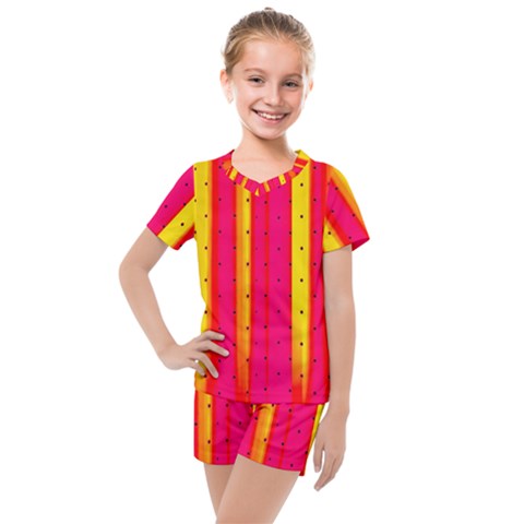 Warped Stripy Dots Kids  Mesh Tee And Shorts Set by essentialimage365