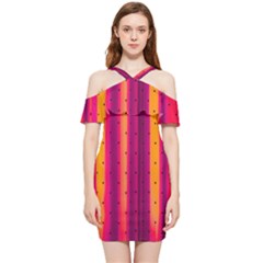 Warped Stripy Dots Shoulder Frill Bodycon Summer Dress by essentialimage365