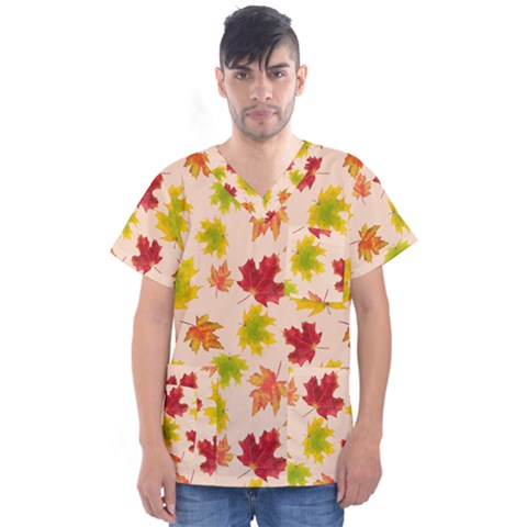 Bright Autumn Leaves Men s V-neck Scrub Top by SychEva