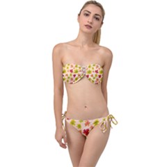 Bright Autumn Leaves Twist Bandeau Bikini Set