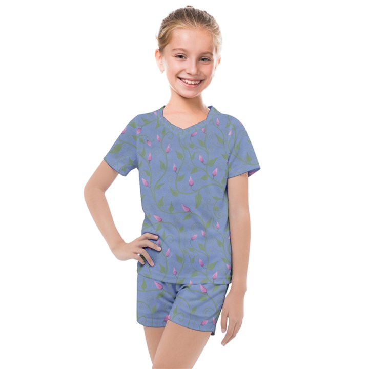 Curly Flowers Kids  Mesh Tee and Shorts Set