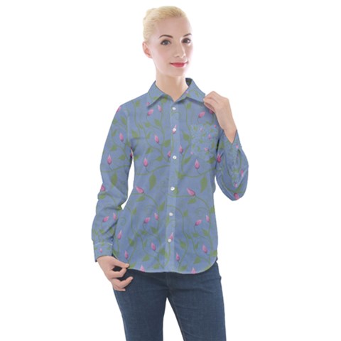 Curly Flowers Women s Long Sleeve Pocket Shirt by SychEva