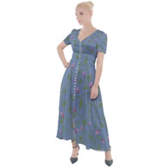 Curly Flowers Button Up Short Sleeve Maxi Dress by SychEva