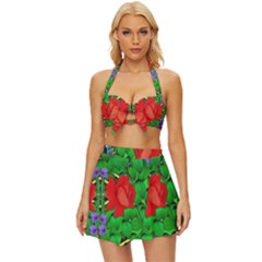 A Island Of Roses In The Calm Sea Vintage Style Bikini Top And Skirt Set  by pepitasart