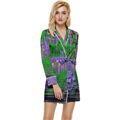 A Island Of Flowers In The Calm Sea Long Sleeve Satin Robe by pepitasart