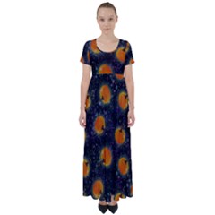 Space Pumpkins High Waist Short Sleeve Maxi Dress by SychEva