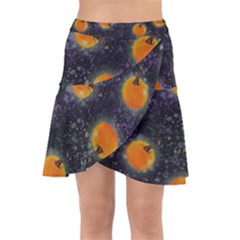 Space Pumpkins Wrap Front Skirt by SychEva