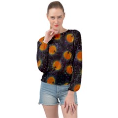 Space Pumpkins Banded Bottom Chiffon Top by SychEva