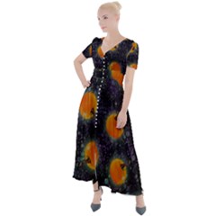 Space Pumpkins Button Up Short Sleeve Maxi Dress by SychEva