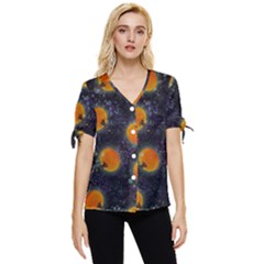 Space Pumpkins Bow Sleeve Button Up Top by SychEva