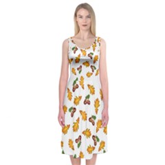 Oak Leaves And Acorns Midi Sleeveless Dress by SychEva