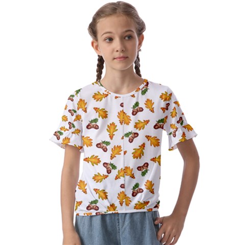 Oak Leaves And Acorns Kids  Cuff Sleeve Scrunch Bottom Tee by SychEva