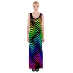 Abstract Rainbow Curves Pattern Thigh Split Maxi Dress by Casemiro