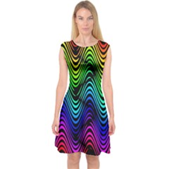 Abstract Rainbow Curves Pattern Capsleeve Midi Dress by Casemiro