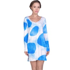Cloudy Watercolor, Blue Cow Spots, Animal Fur Print Long Sleeve Nightdress by Casemiro